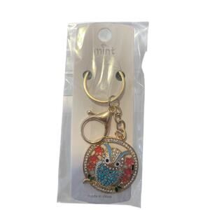 MINT BLUE AND PINK SPARKLE  OWL KEYCHAIN